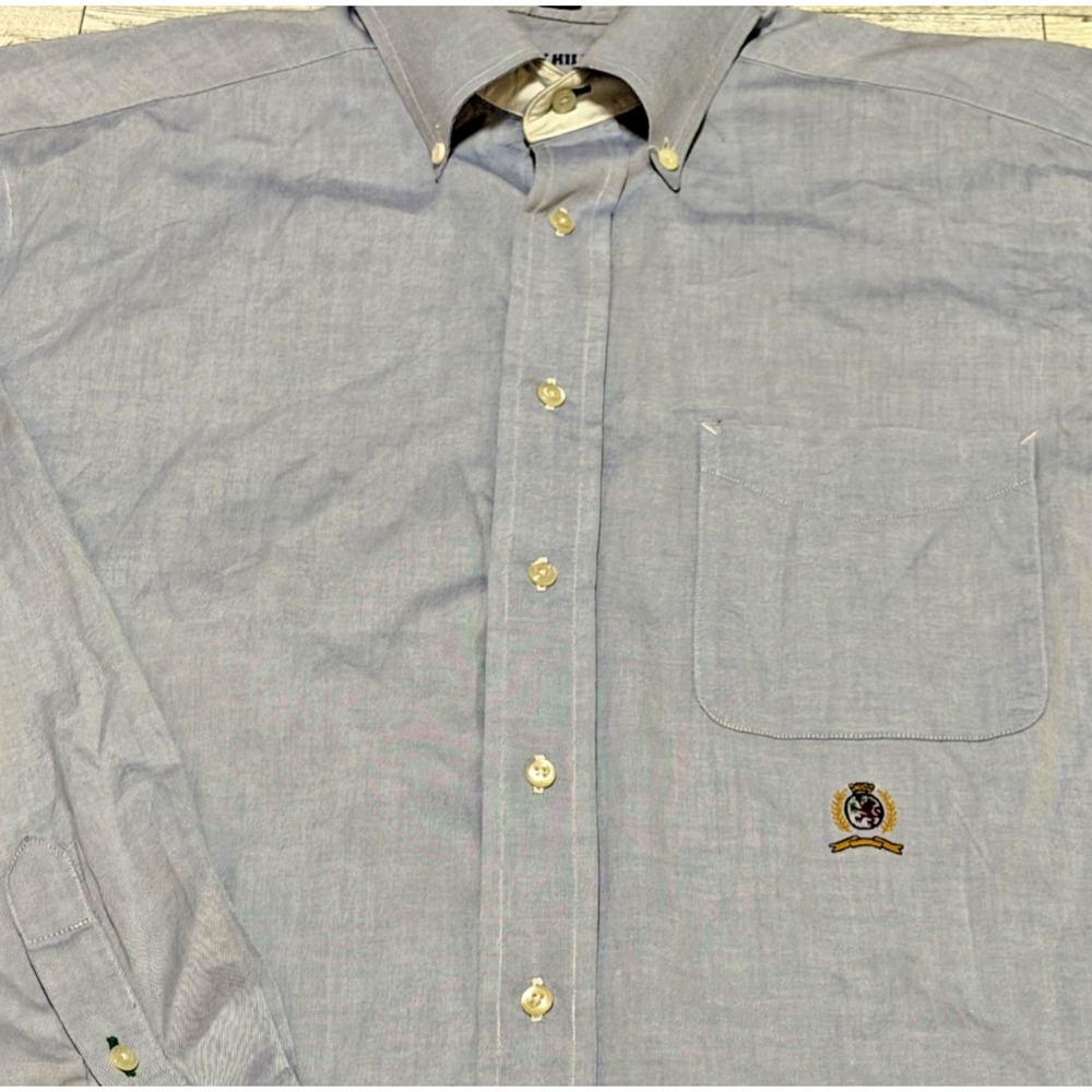 Vintage Tommy Hilfiger Crest Logo Blue Button-Up Dress Shirt Men's 15.5 32-33